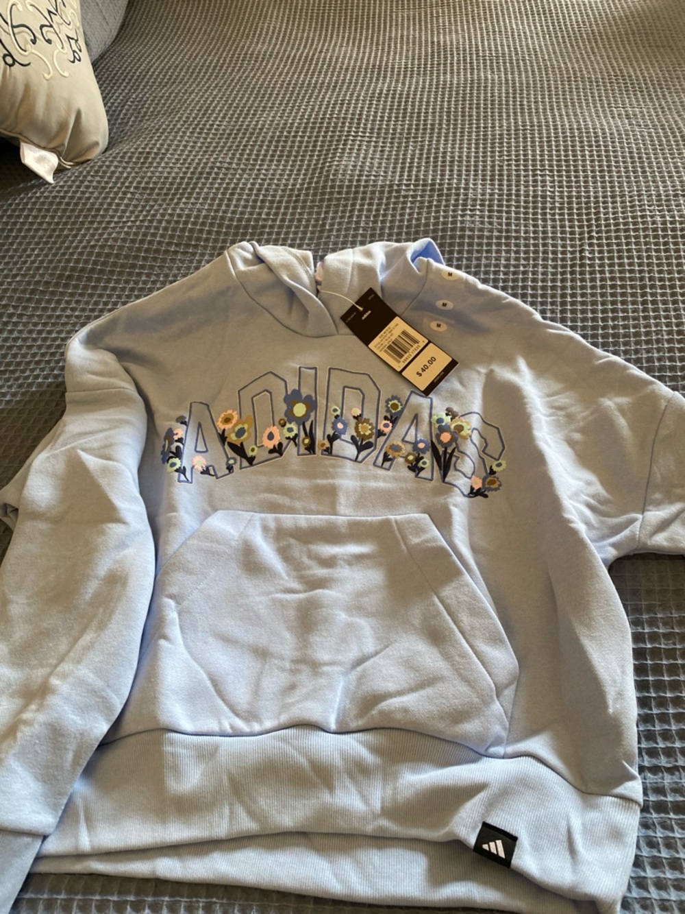 adidas Light Blue Floral Logo Hoodie